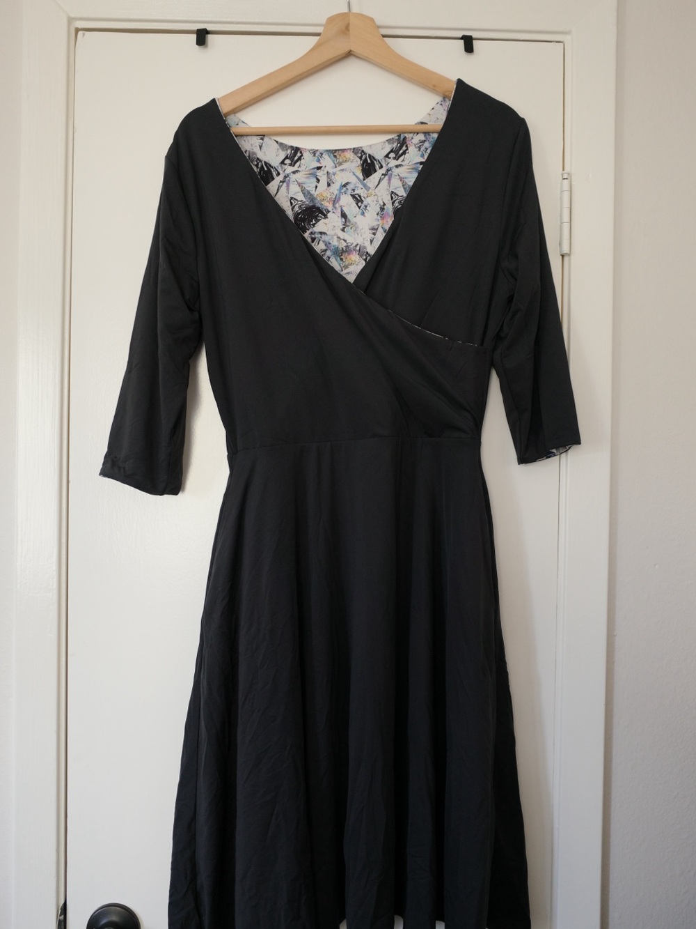 Betabrand Reversible Black & Multi-color Wrap-Style Women's Dress